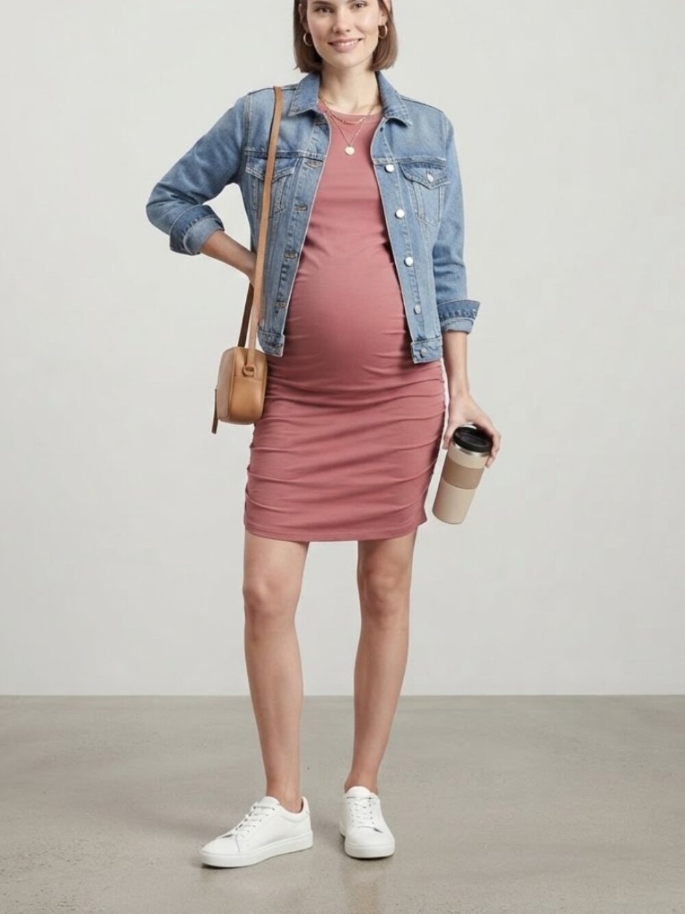 GAP - Maternity Shirred Short Sleeve T-Shirt Dress 165839 | City Pink | Small